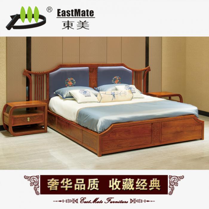 剌猬紫檀家具 新中式雙人實(shí)木床 新古典紅木家具